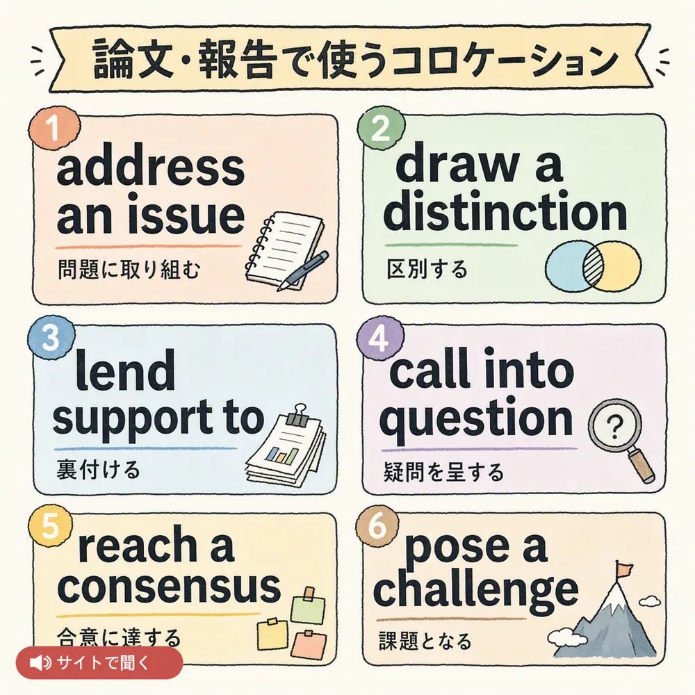 論文・報告で使うコロケーション — 英語発音チャート