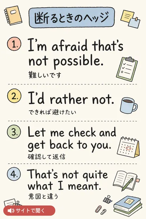 断るときのヘッジ 英単語チャート