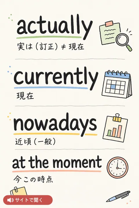 actually / currently / nowadays 英単語チャート